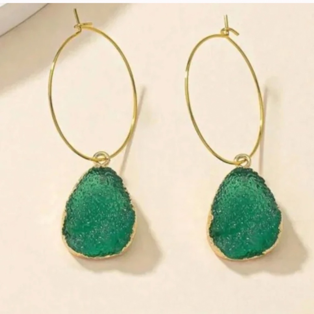 ❤️ FREE Stone Green Hoop Drop Charm Hipster Hippie Artsy Chic Glam Hip Earrings